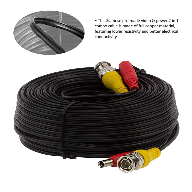 InstallerCCTV 100ft Pre-Made All-in-One BNC Video and Power Extension Coaxial Cable with Connector for Surveillance CCTV Security Camera Video System - Black - Image 4